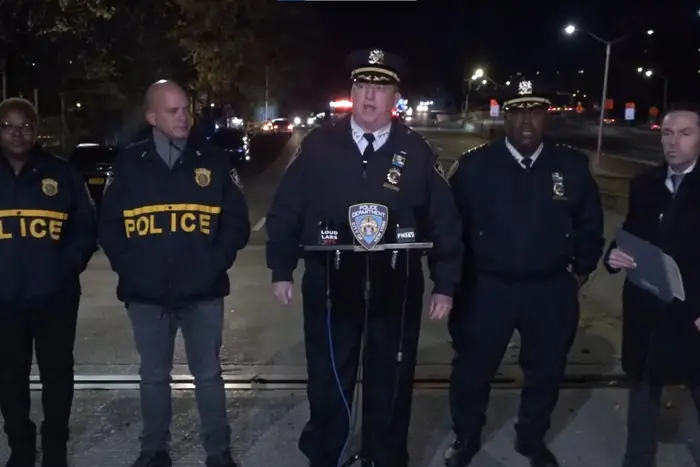 NYPD officials hold a news conference on a man shot by police in the Bronx.